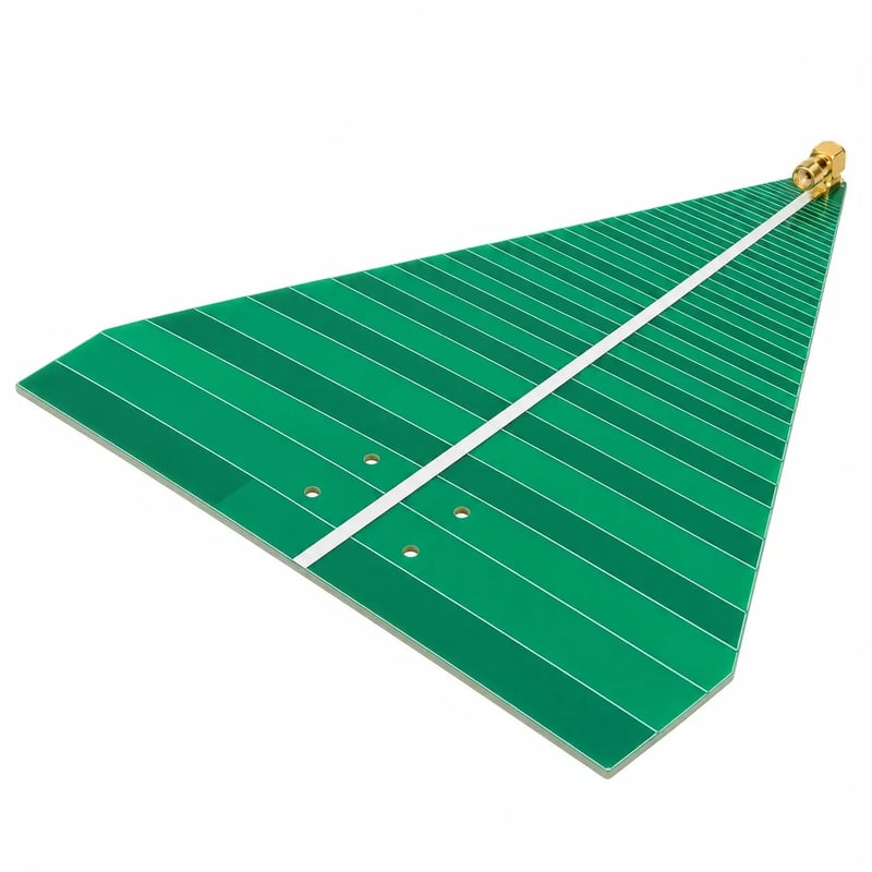 Wideband 600–6000 MHz LPDA antenna with green printed circuit board