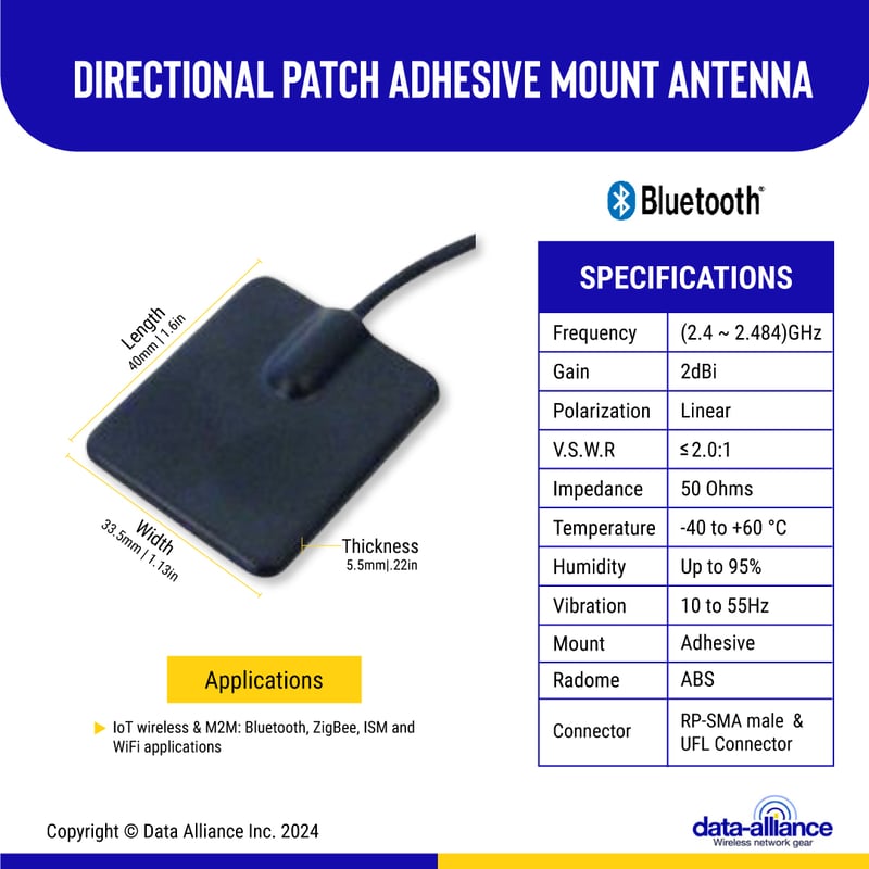 Antenna directional Patch Adhesive Mount RP-SMA 
